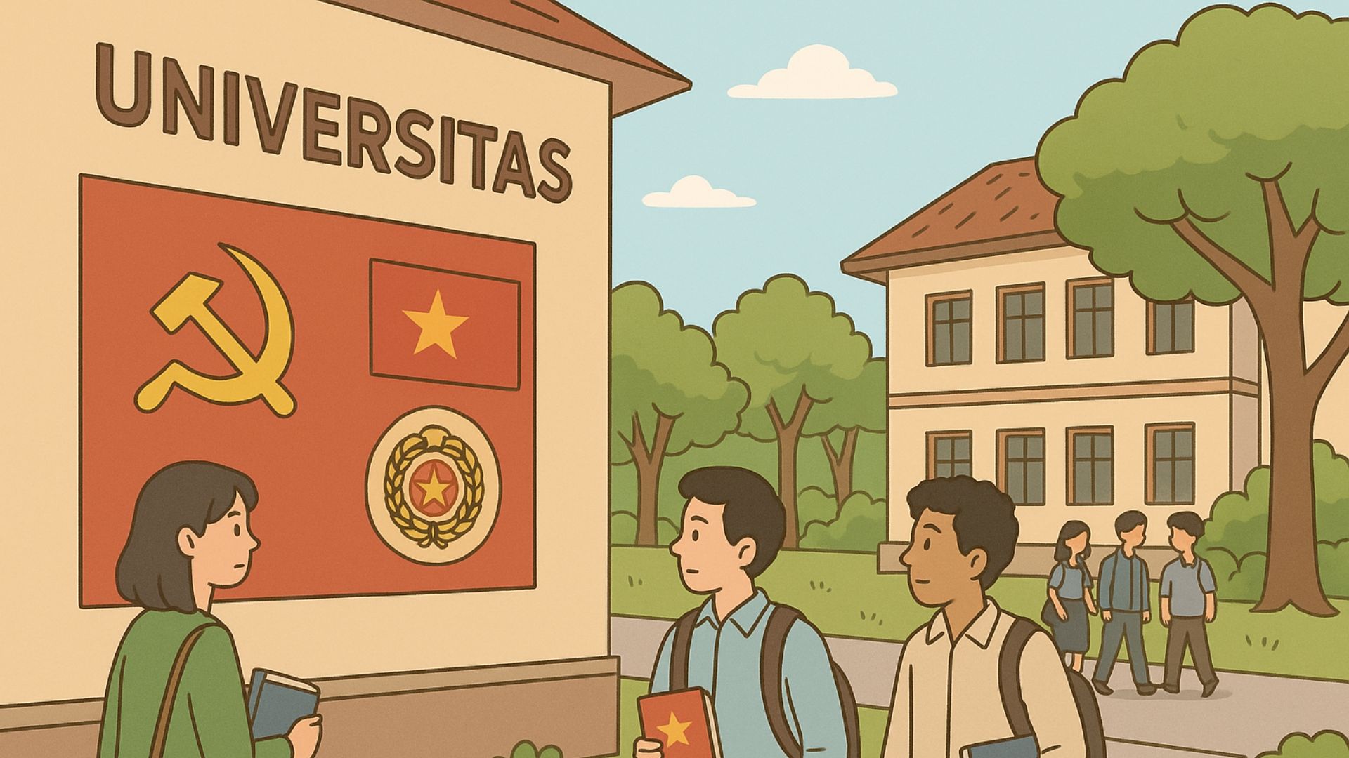 Ilustrasi kampus dan PKI. [ChatGPT]